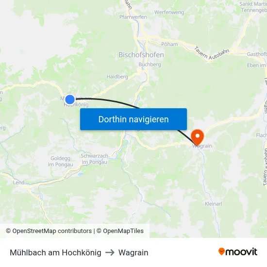 Mühlbach am Hochkönig to Wagrain map