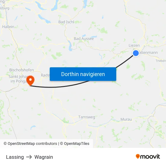 Lassing to Wagrain map