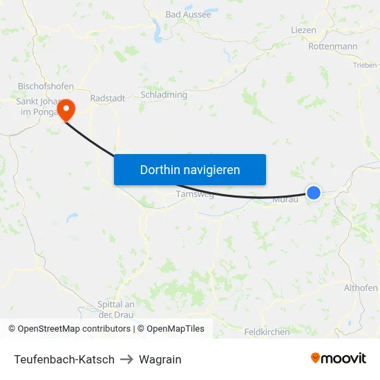 Teufenbach-Katsch to Wagrain map