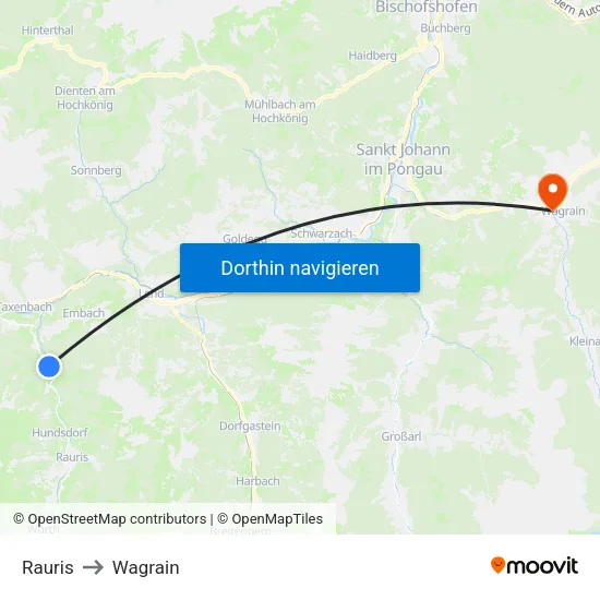 Rauris to Wagrain map