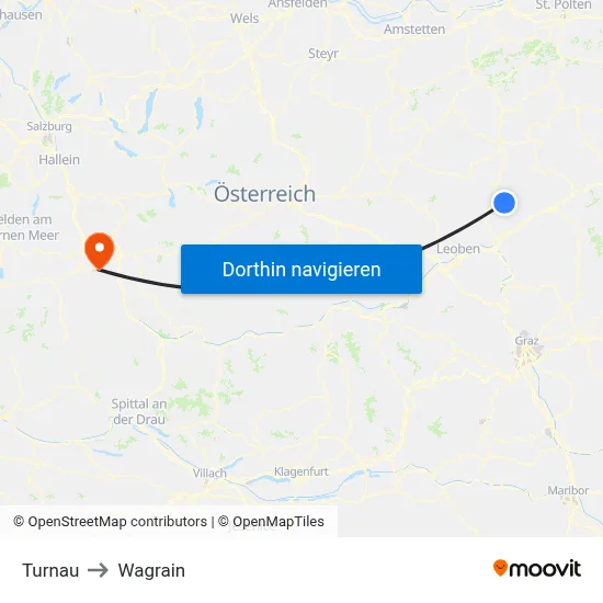 Turnau to Wagrain map
