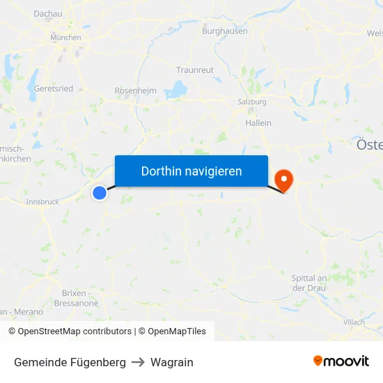 Gemeinde Fügenberg to Wagrain map