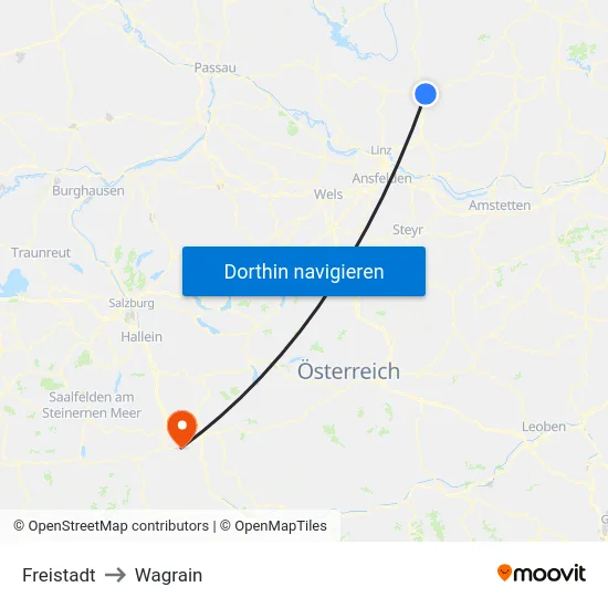 Freistadt to Wagrain map