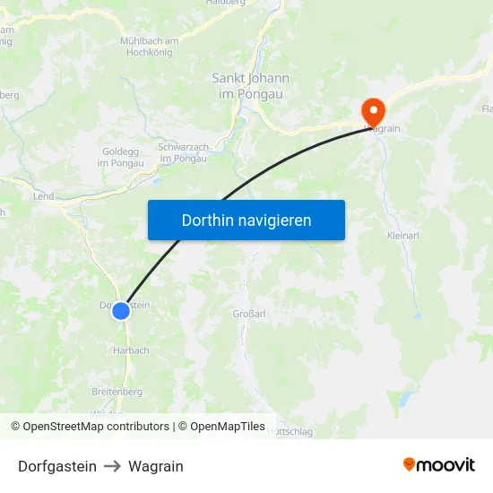 Dorfgastein to Wagrain map