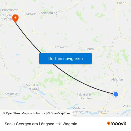 Sankt Georgen am Längsee to Wagrain map