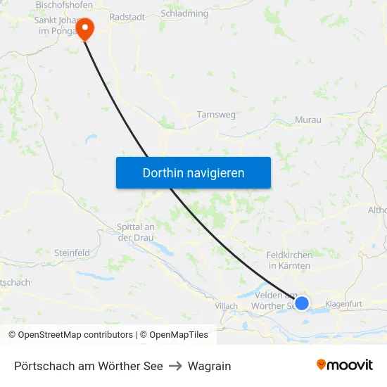 Pörtschach am Wörther See to Wagrain map