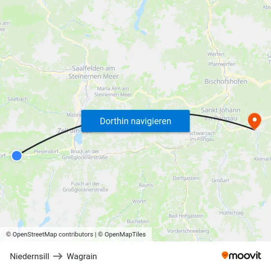 Niedernsill to Wagrain map