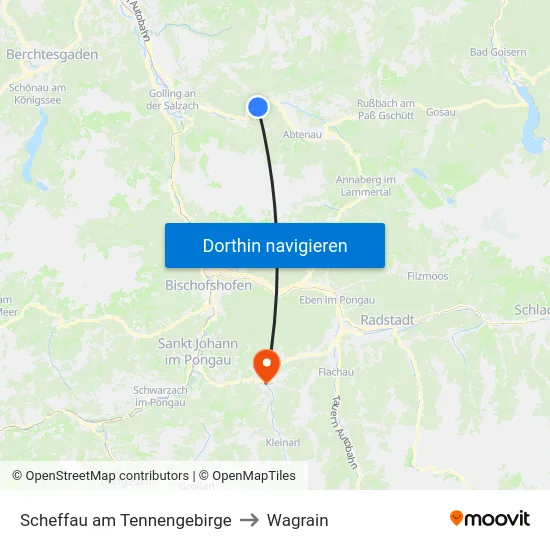 Scheffau am Tennengebirge to Wagrain map