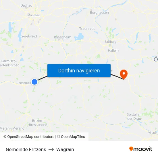 Gemeinde Fritzens to Wagrain map