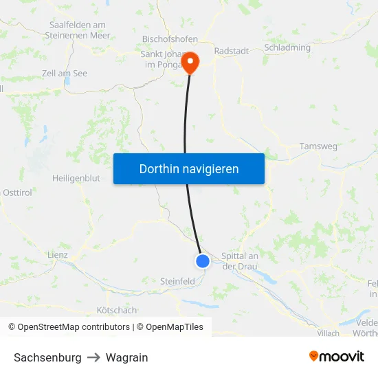 Sachsenburg to Wagrain map