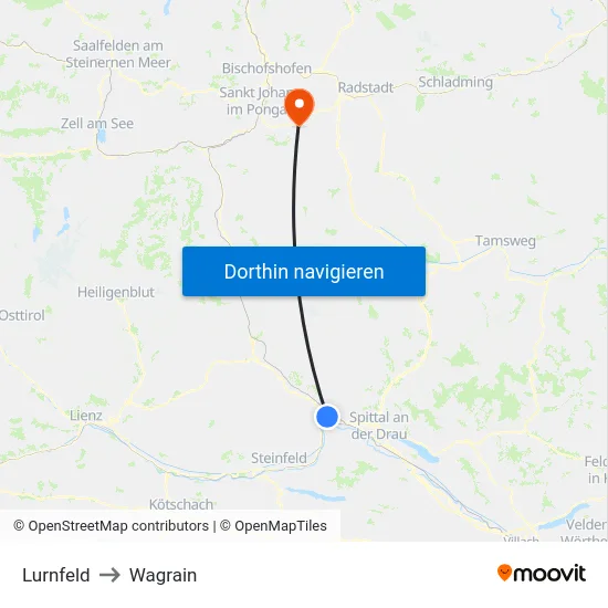Lurnfeld to Wagrain map