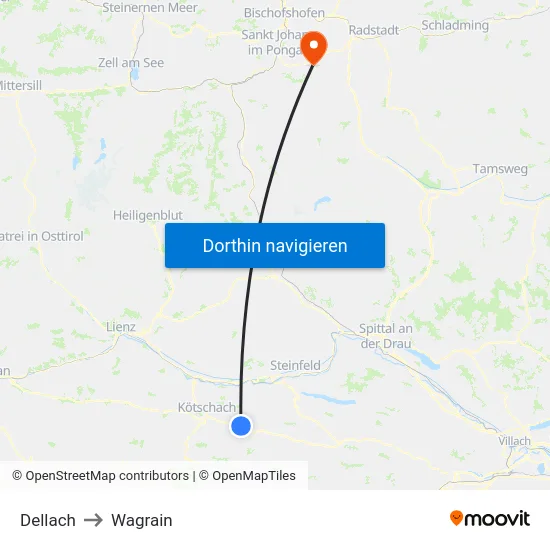 Dellach to Wagrain map