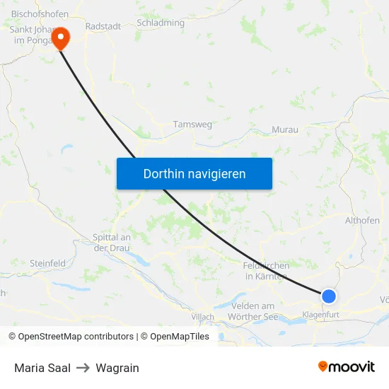 Maria Saal to Wagrain map
