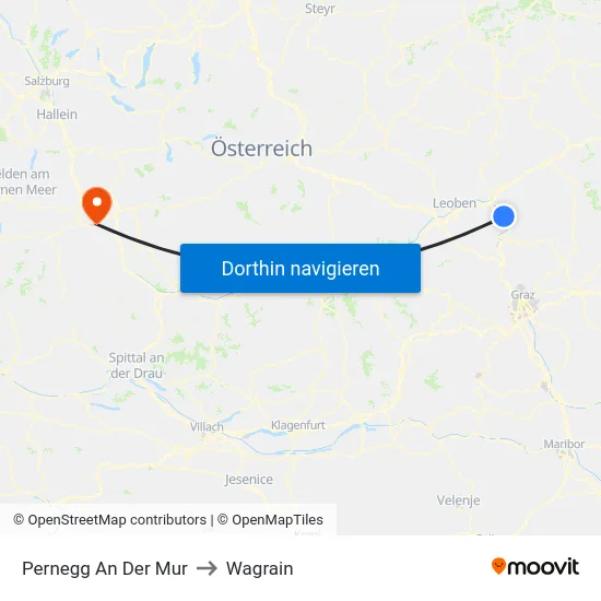 Pernegg An Der Mur to Wagrain map
