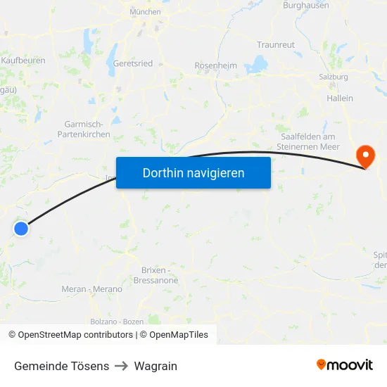 Gemeinde Tösens to Wagrain map
