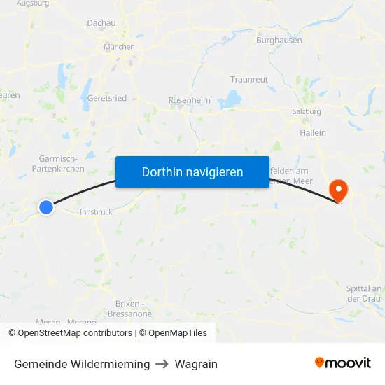 Gemeinde Wildermieming to Wagrain map