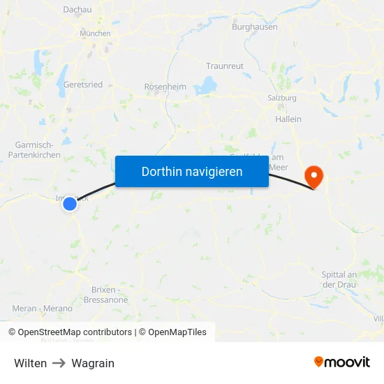Wilten to Wagrain map