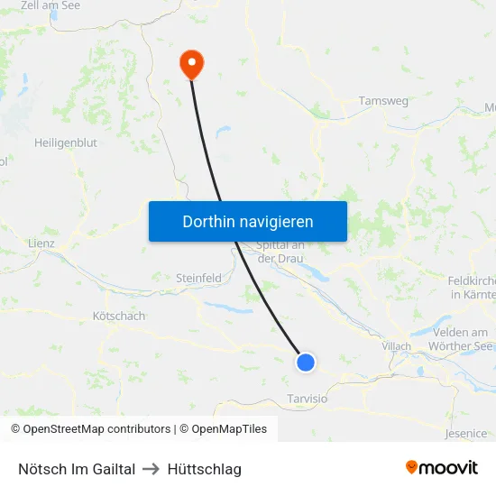 Nötsch Im Gailtal to Hüttschlag map