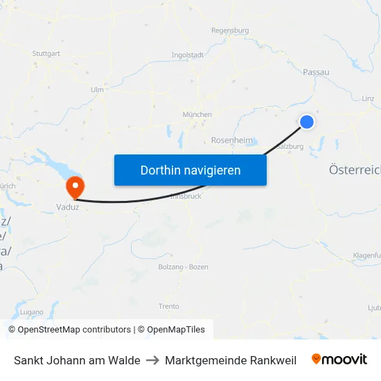 Sankt Johann am Walde to Marktgemeinde Rankweil map