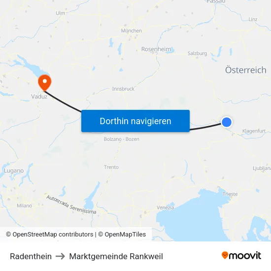 Radenthein to Marktgemeinde Rankweil map