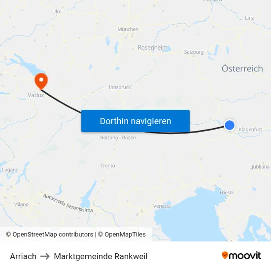 Arriach to Marktgemeinde Rankweil map