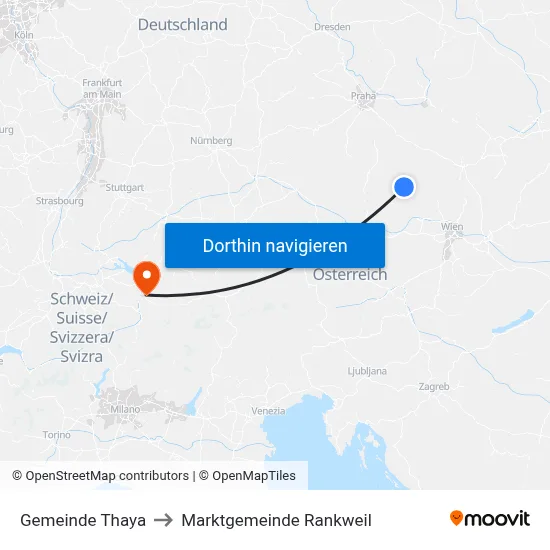 Gemeinde Thaya to Marktgemeinde Rankweil map