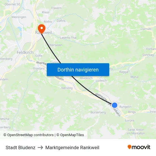 Stadt Bludenz to Marktgemeinde Rankweil map