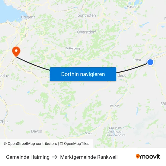 Gemeinde Haiming to Marktgemeinde Rankweil map