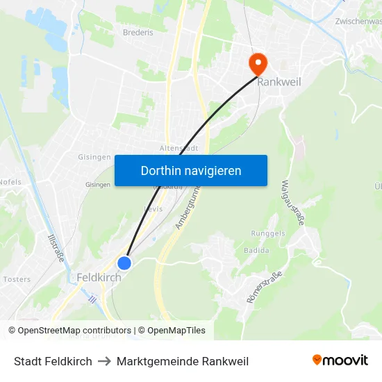 Stadt Feldkirch to Marktgemeinde Rankweil map