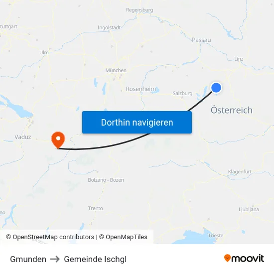 Gmunden to Gemeinde Ischgl map