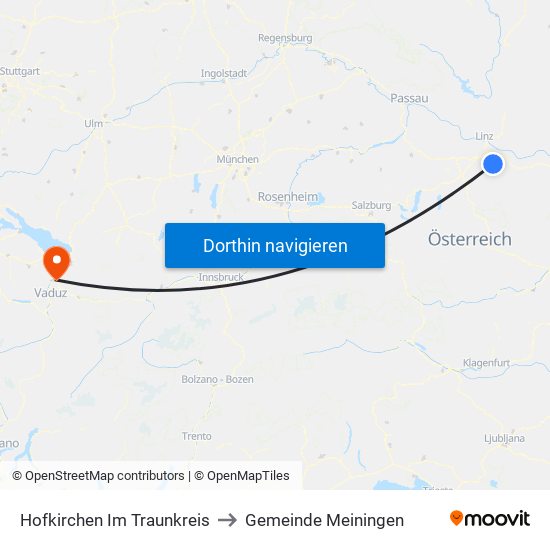 Hofkirchen Im Traunkreis to Gemeinde Meiningen map