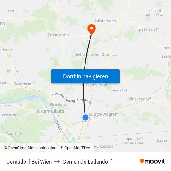 Gerasdorf Bei Wien to Gemeinde Ladendorf map