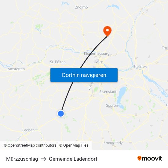 Mürzzuschlag to Gemeinde Ladendorf map