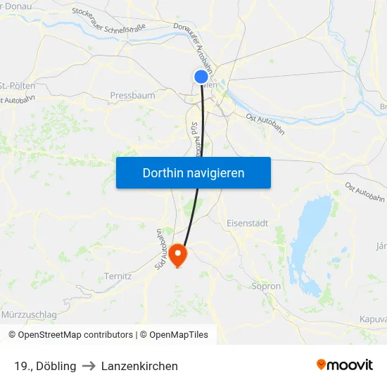 19., Döbling to Lanzenkirchen map