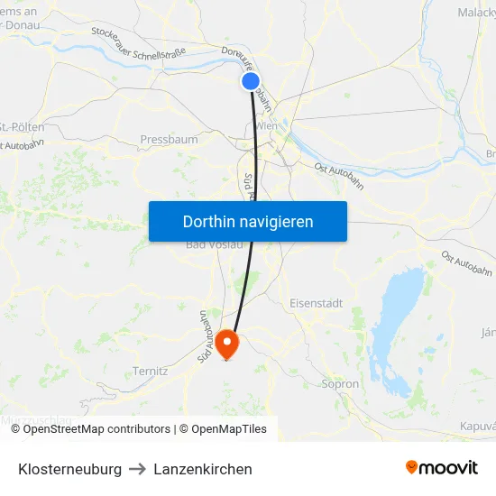 Klosterneuburg to Lanzenkirchen map