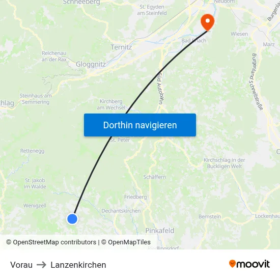 Vorau to Lanzenkirchen map