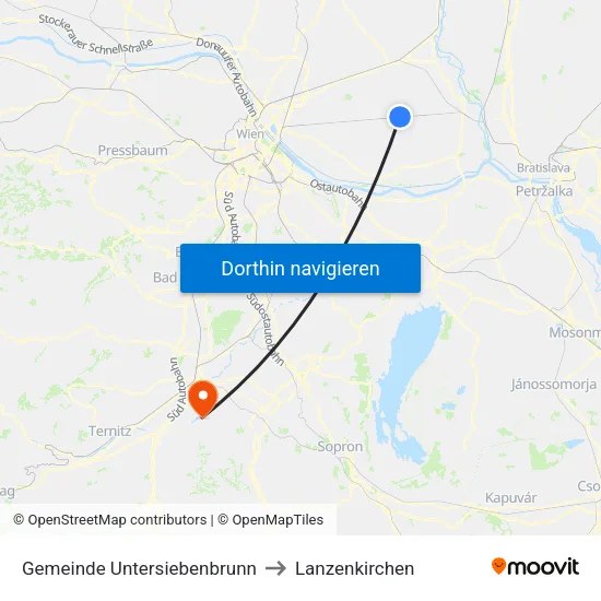 Gemeinde Untersiebenbrunn to Lanzenkirchen map