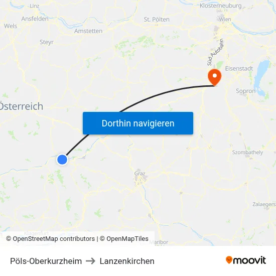 Pöls-Oberkurzheim to Lanzenkirchen map