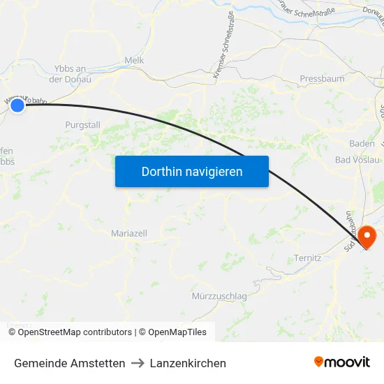 Gemeinde Amstetten to Lanzenkirchen map