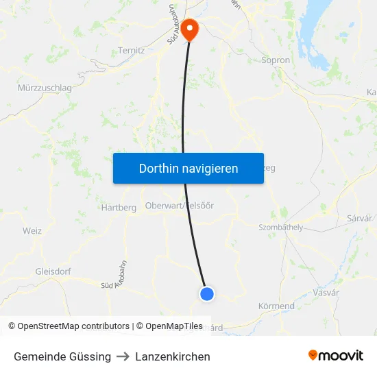 Gemeinde Güssing to Lanzenkirchen map
