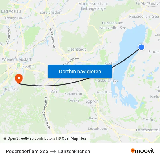 Podersdorf am See to Lanzenkirchen map