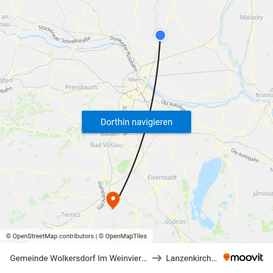 Gemeinde Wolkersdorf Im Weinviertel to Lanzenkirchen map