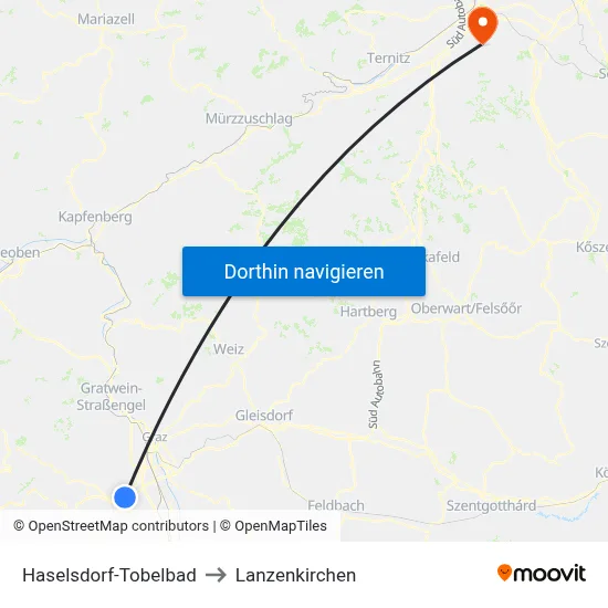 Haselsdorf-Tobelbad to Lanzenkirchen map