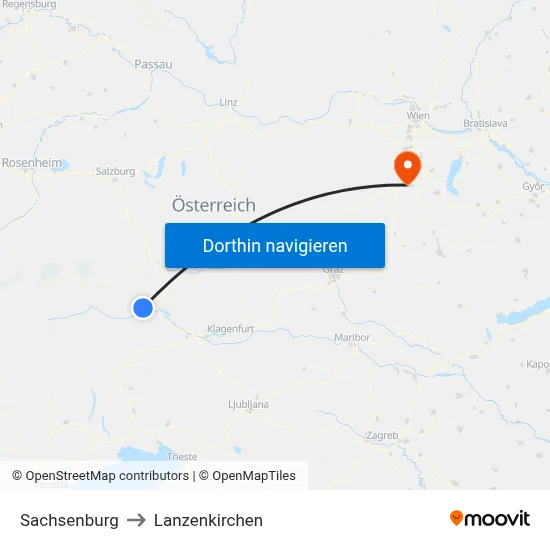 Sachsenburg to Lanzenkirchen map