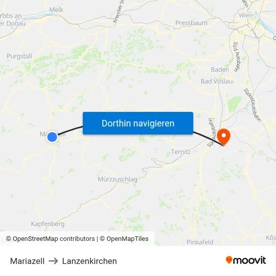 Mariazell to Lanzenkirchen map