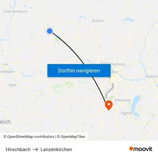 Hirschbach to Lanzenkirchen map