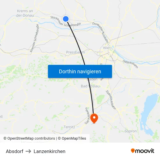 Absdorf to Lanzenkirchen map