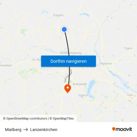Mailberg to Lanzenkirchen map