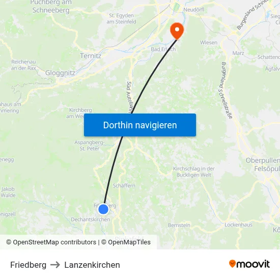 Friedberg to Lanzenkirchen map