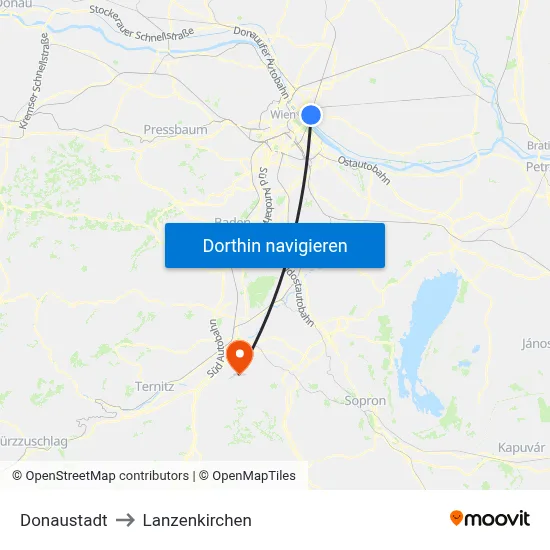 Donaustadt to Lanzenkirchen map